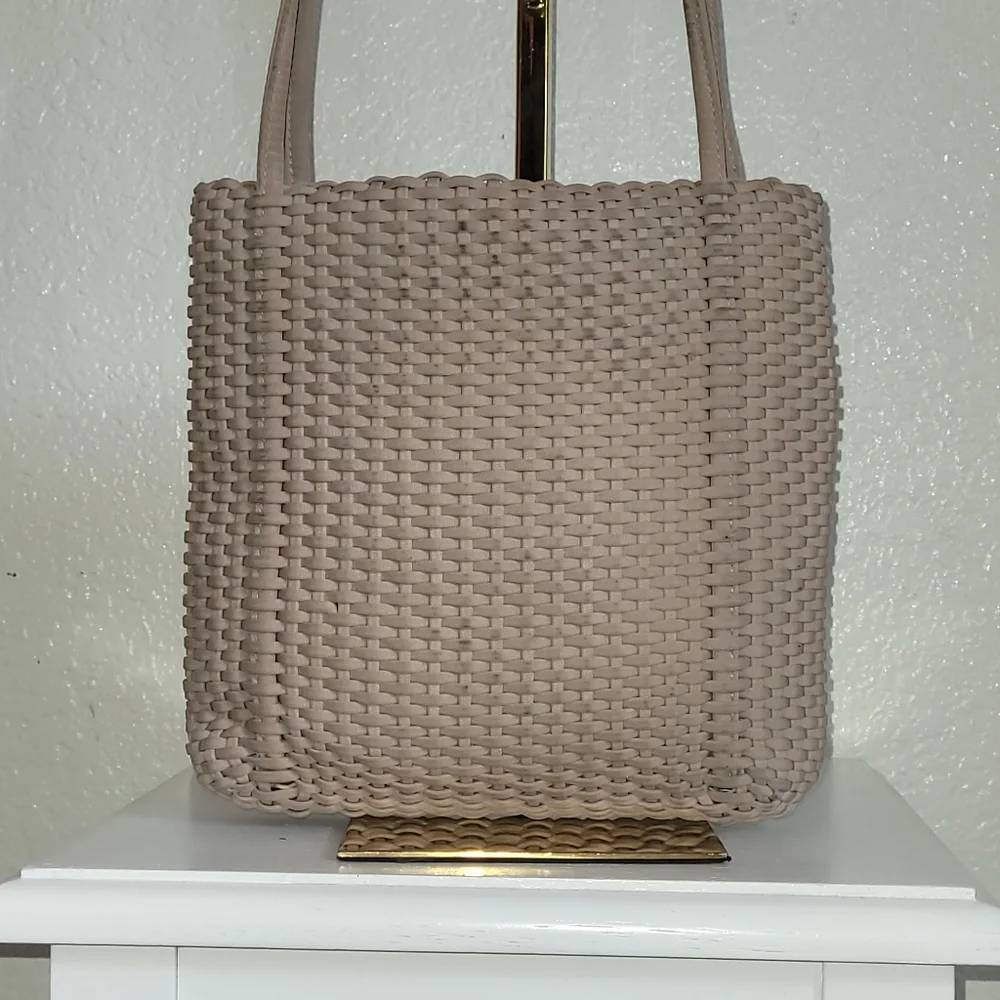 3/$20 Nine West Tan Taupe Woven Textured Shoulder Tote Bag - Picture 5 of 10
